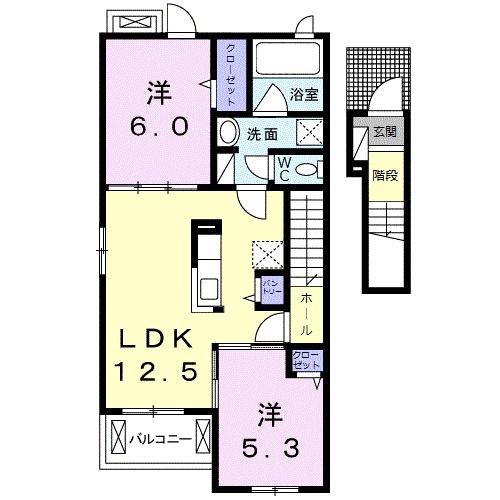 グリーンフル六十谷IV(2LDK/2階)の間取り写真