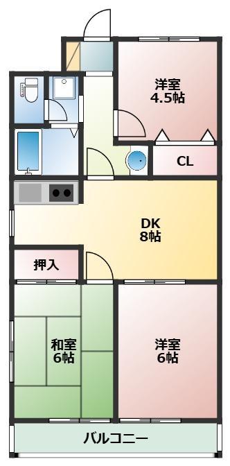 レジデンス富美浜(3DK/1階)の間取り写真