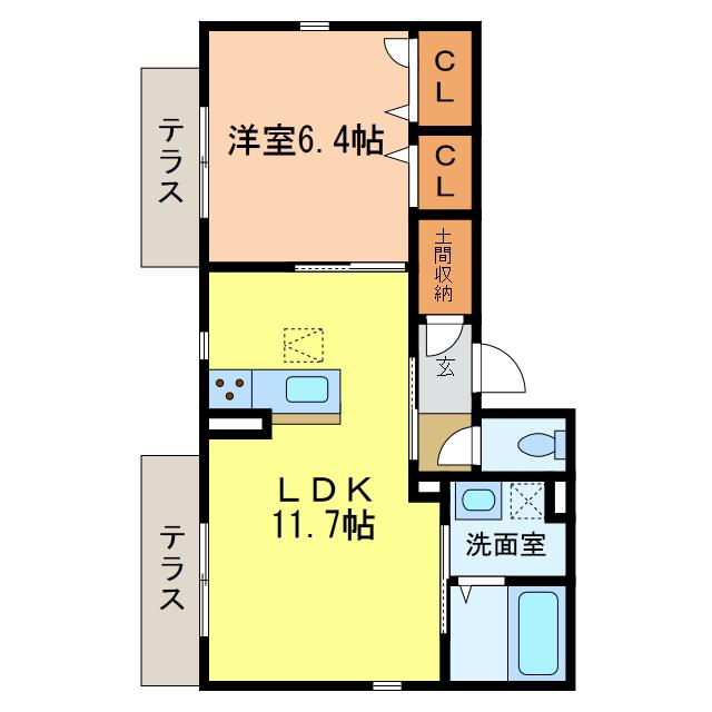 シャーメゾン楓(1LDK/1階)の間取り写真