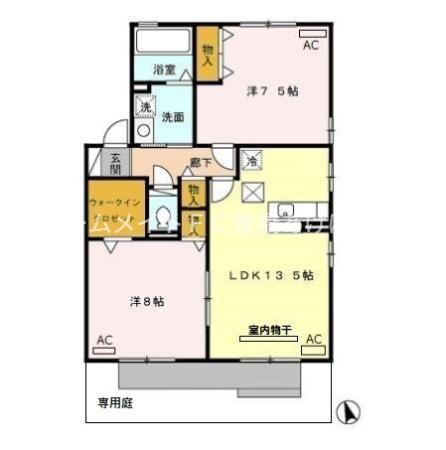 リビングタウン下地II B(2LDK/1階)の間取り写真