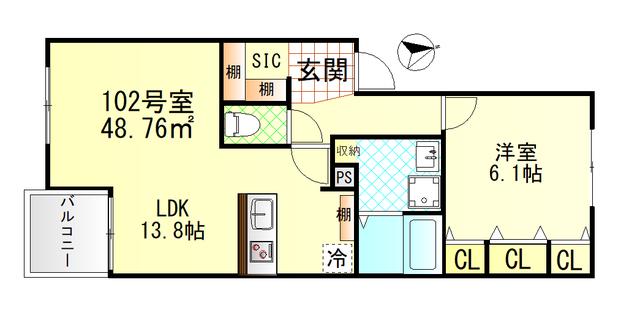 ヴィラージュ戸塚Ⅰ(1LDK/1階)の間取り写真