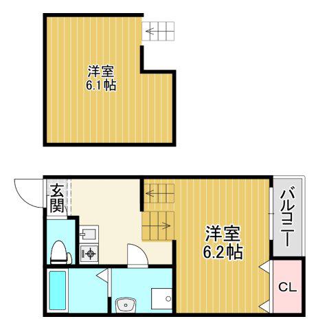 CASTLEイースト LS(1K/2階)の間取り写真