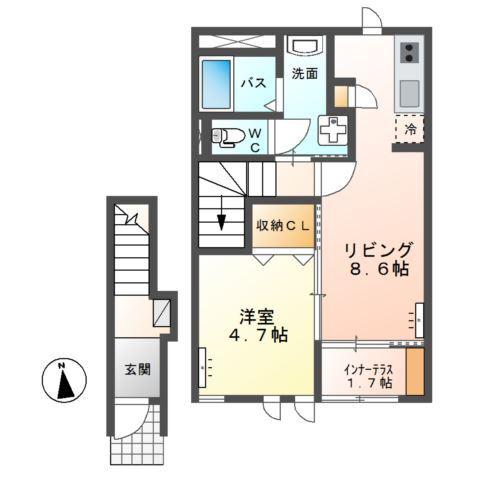 ブランシュ・フルール鹿嶋(1LDK/2階)の間取り写真