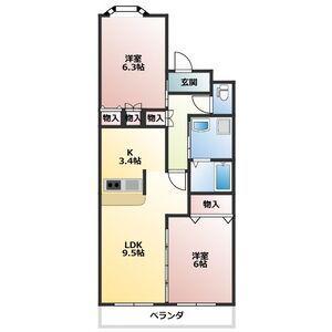 グランディア水広(2LDK/3階)の間取り写真