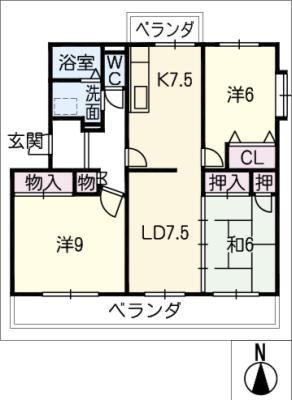 メゾンKANBE(3LDK/1階)の間取り写真