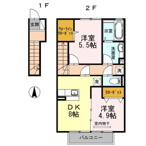 アルページュ(2DK/2階)の間取り写真