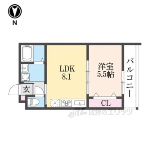 プライベートレジデンス西院2(1LDK/2階)の間取り写真