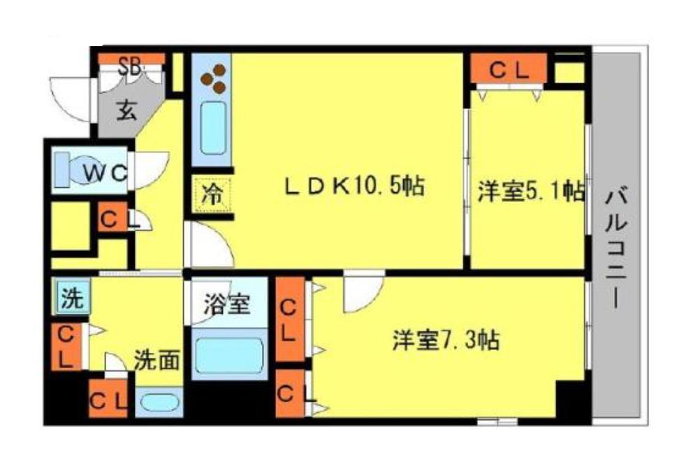 BRAVI南堀江(2LDK/15階)の間取り写真