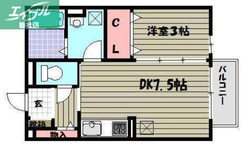 ティエラ川入(1DK/1階)の間取り写真