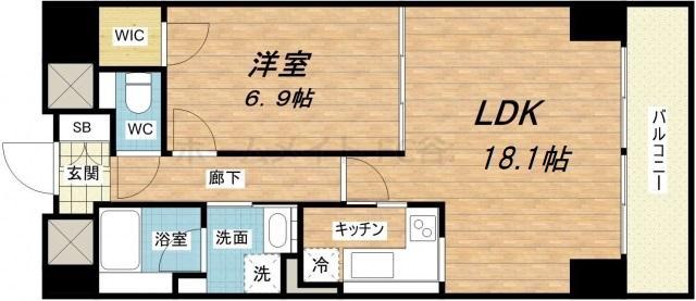 船場ミッドキューブ(1LDK/14階)の間取り写真