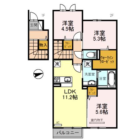 コットンハウスIII(3LDK/2階)の間取り写真