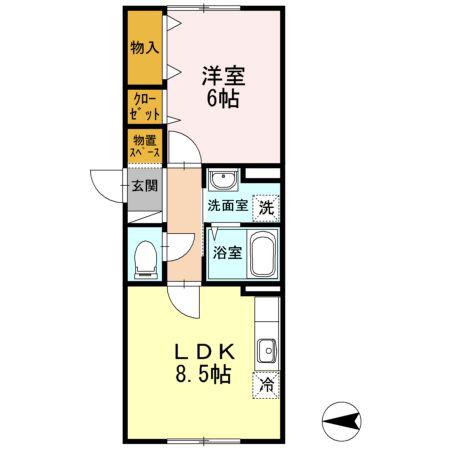 セジュール麻生(1LDK/1階)の間取り写真