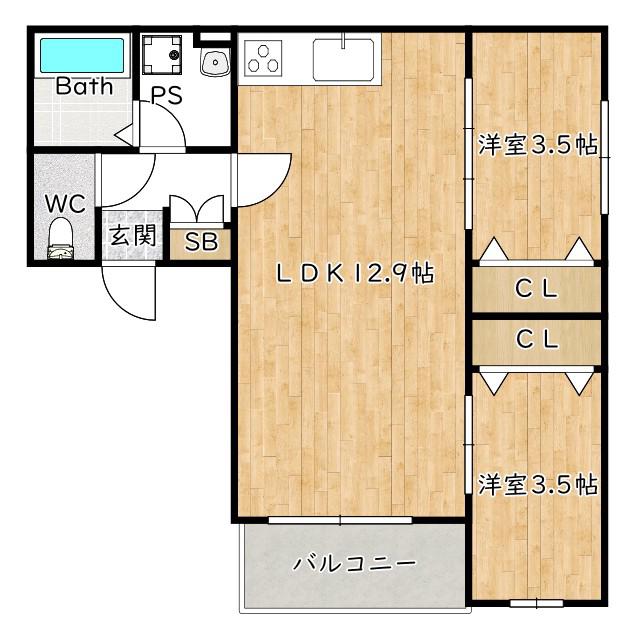 アバンティオ北花田(2LDK/1階)の間取り写真