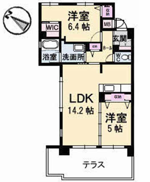 DIO CORTE INOKUCHI(2LDK/2階)の間取り写真