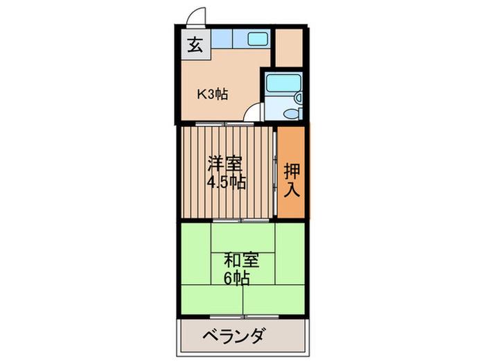 ブルースカイハイツ新森(2K/3階)の間取り写真