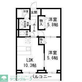 ポワール東長沼(2LDK/1階)の間取り写真