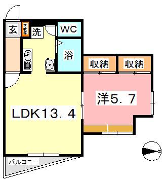 KM大元駅前(1LDK/3階)の間取り写真