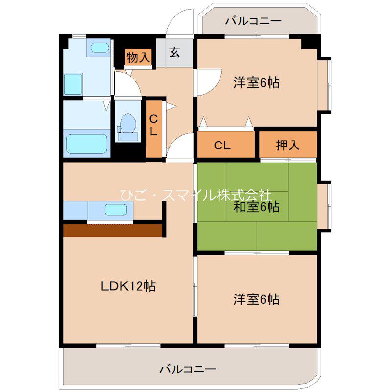 ベルメゾン出水(3LDK/3階)の間取り写真