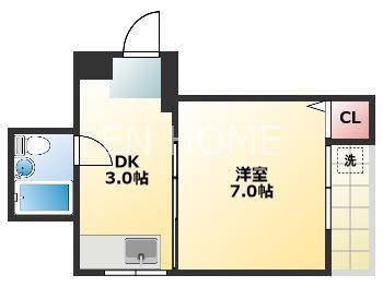 シティハイツ四天王寺(1DK/4階)の間取り写真