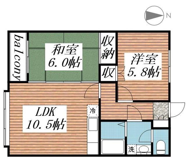 サンワロイヤル長江(2LDK/3階)の間取り写真