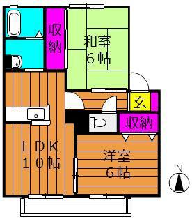 ビアン連島D棟(2LDK/1階)の間取り写真