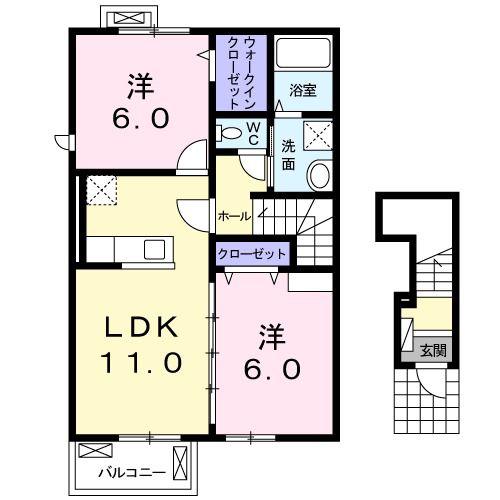 アドバンス池坊 I(2LDK/2階)の間取り写真
