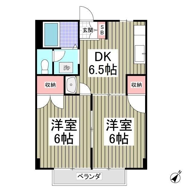 グリーンハイツA(2DK/2階)の間取り写真
