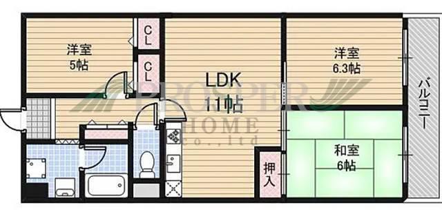 中本公園スカイハイツ(3DK/7階)の間取り写真