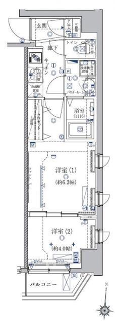 クレイシア菊川(2K/6階)の間取り写真