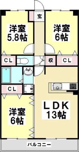 グランコート横川(3LDK/2階)の間取り写真
