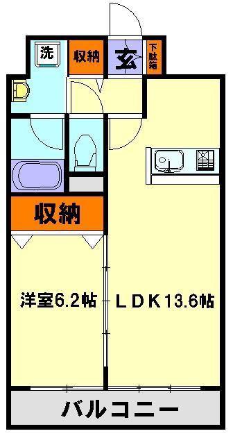 甲斐ヴィレッジ(1LDK/6階)の間取り写真