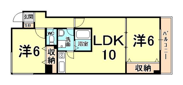 エスポワール若草II(2LDK/3階)の間取り写真