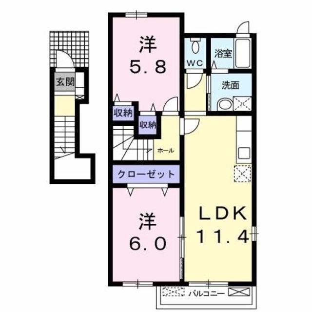 カルムヒカリ(2LDK/2階)の間取り写真