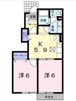 リバーサイド梶原II(2LDK/1階)の間取り写真