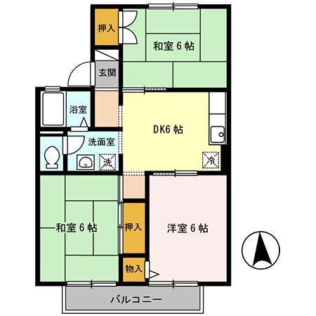 メゾン有瀬(3DK/2階)の間取り写真