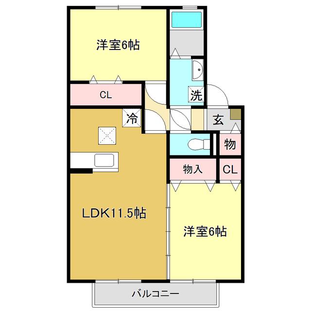 アムール万々(2LDK/1階)の間取り写真