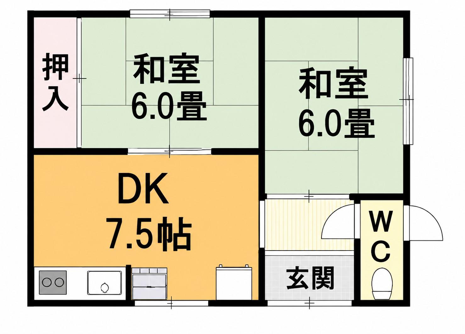 ちぐさ荘 2階(2DK/2階)の間取り写真