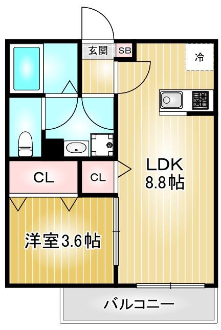 MIA CASA十一番町(1LDK/2階)の間取り写真