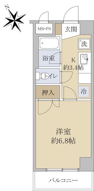 ダイアパレスリバーサイド八幡(1K/5階)の間取り写真