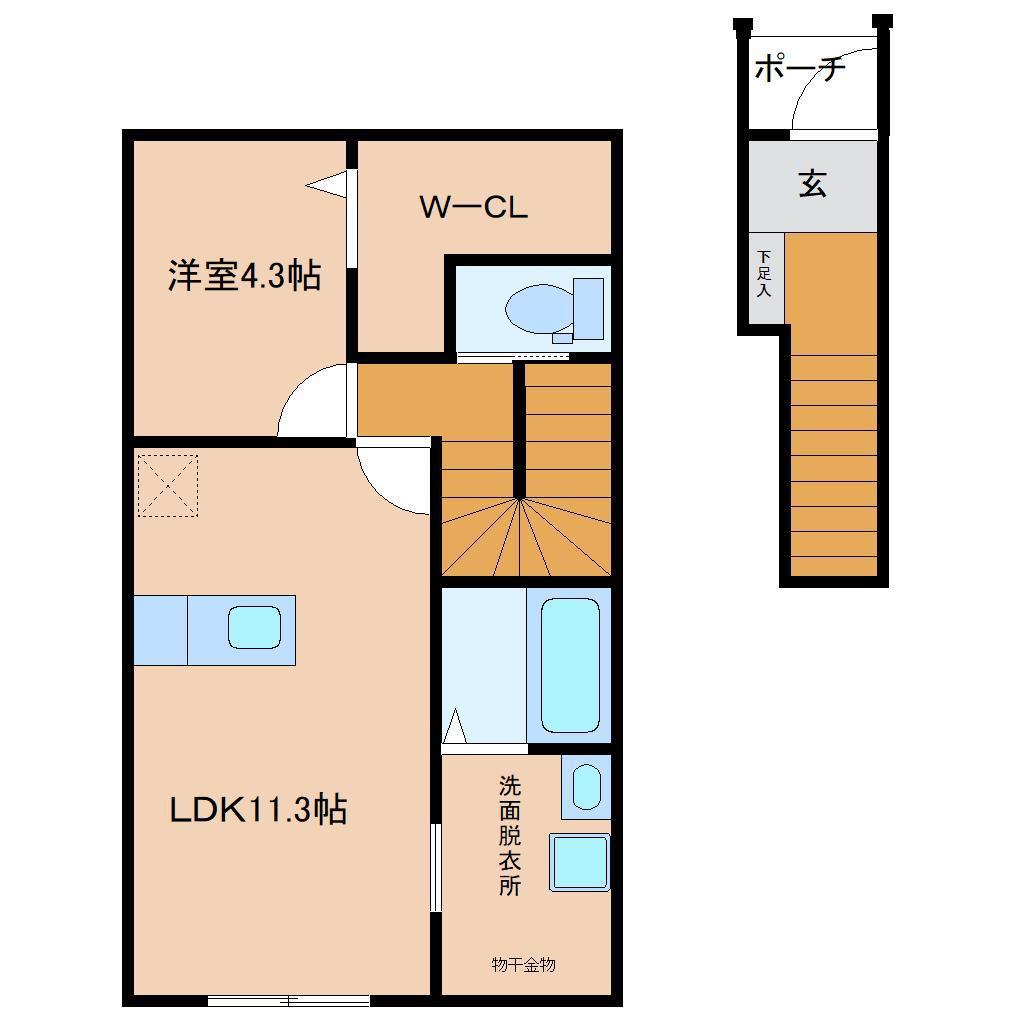 GKK沖代(1LDK/2階)の間取り写真