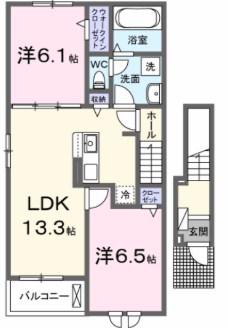 ミルキー ウェイ 弐番館(2LDK/1階)の間取り写真