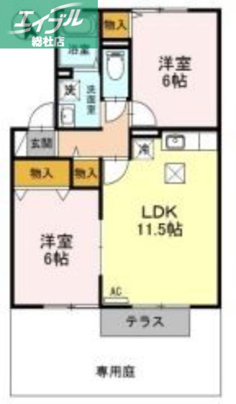 エフロレンス山陽B棟(2LDK/1階)の間取り写真