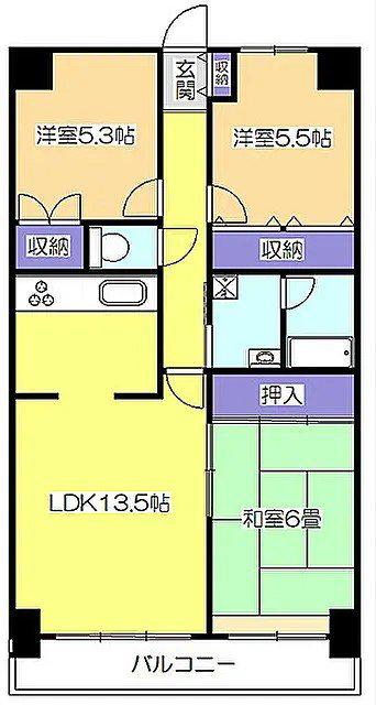 グランデール武蔵野(3LDK/3階)の間取り写真