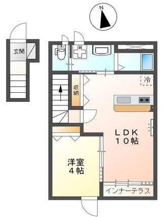 ブラウニーグリーン(1LDK/2階)の間取り写真
