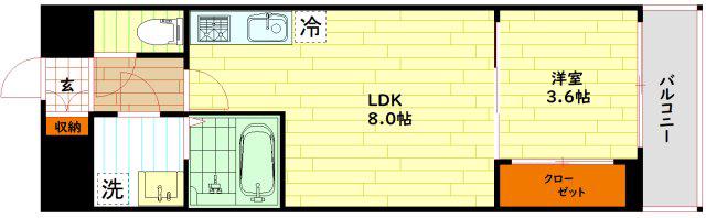 ALIVIS緑橋(1LDK/4階)の間取り写真