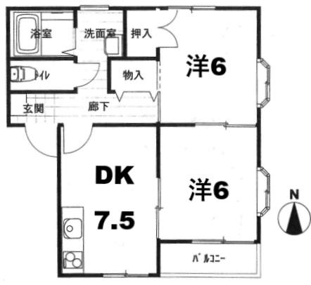 ヴィラカエデII(2DK/1階)の間取り写真