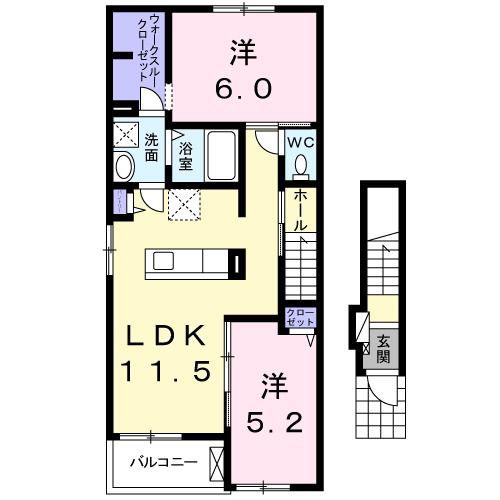 アムール そわか(2LDK/2階)の間取り写真