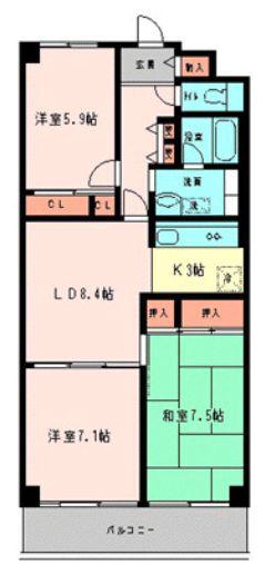戸田第一スカイハイツ(3LDK/8階)の間取り写真