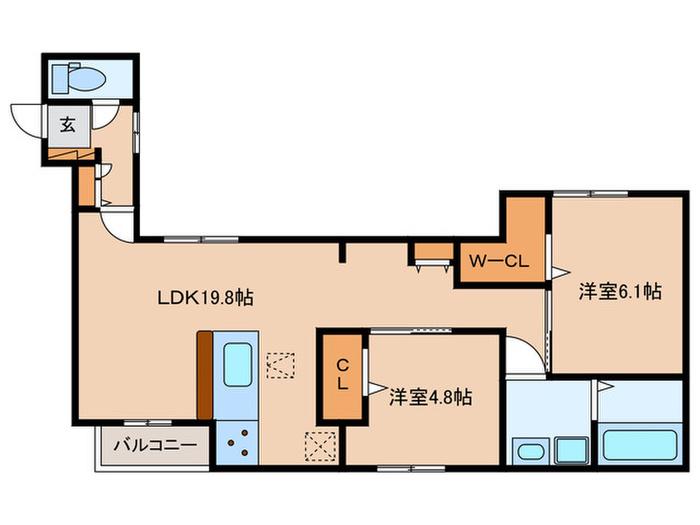 D-ROOM室見(2LDK/3階)の間取り写真