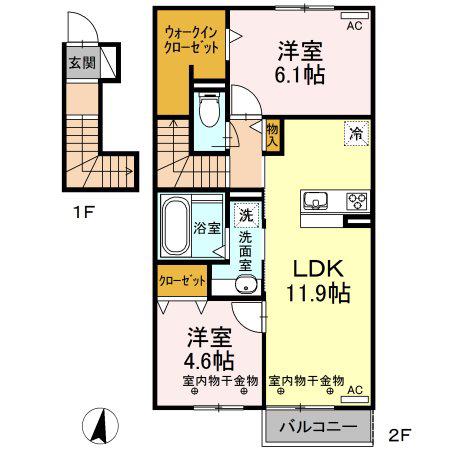 ウィットSENGEN B(2LDK/2階)の間取り写真
